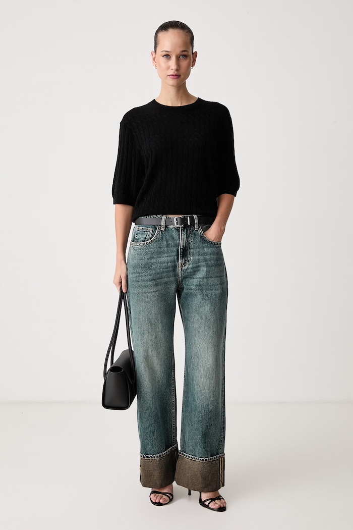 United Colors of Benetton Sweter z krótkim rękawem damski z wełną 1H02D10HO czarny AW26