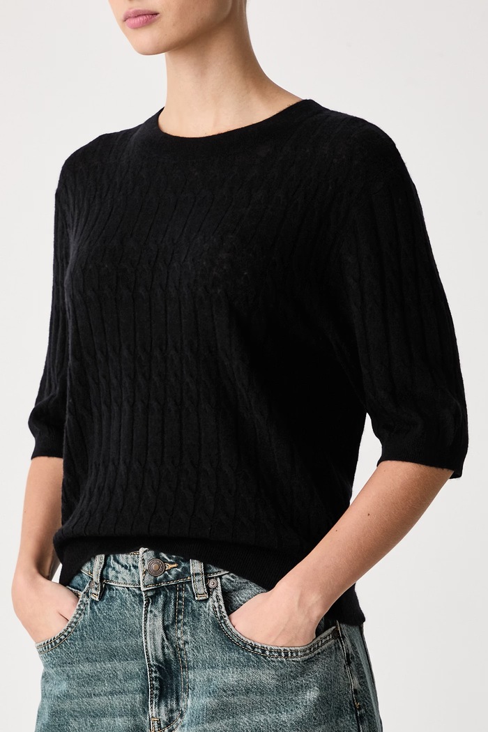 Sweter z krótkim rękawem damski z wełną United Colors of Benetton 1H02D10HO czarny