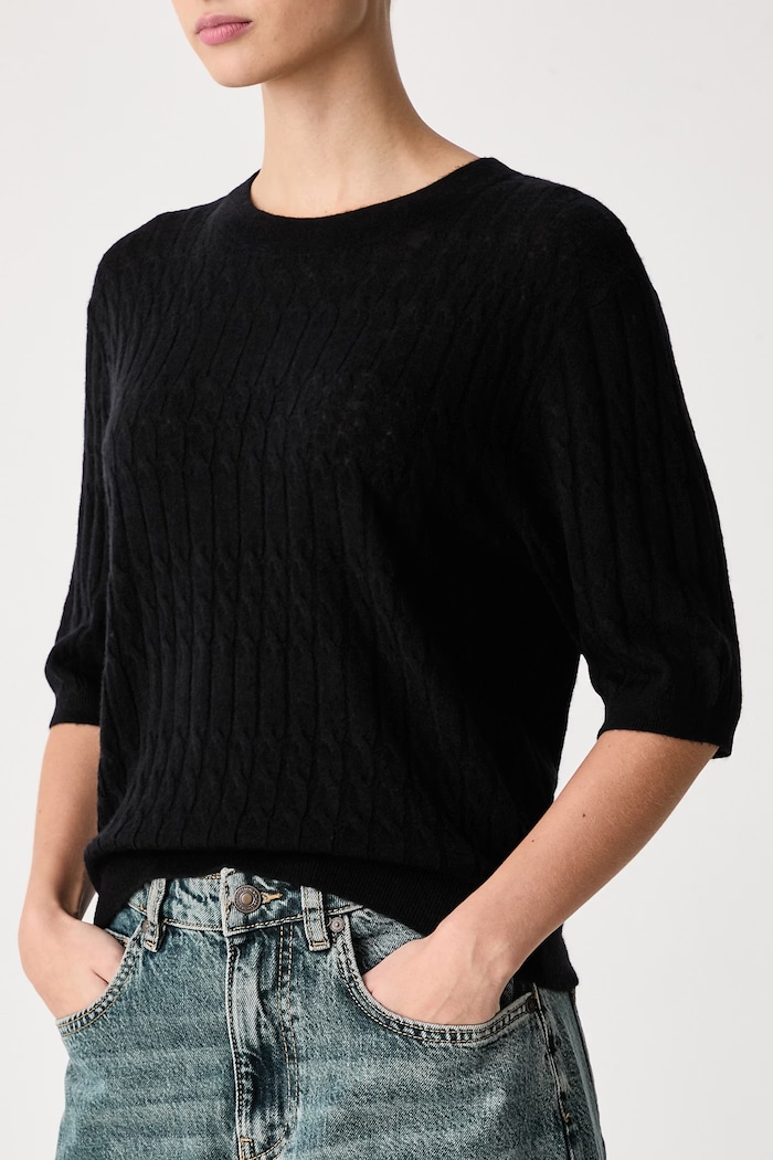 Sweter z krótkim rękawem damski z wełną United Colors of Benetton 1H02D10HO czarny