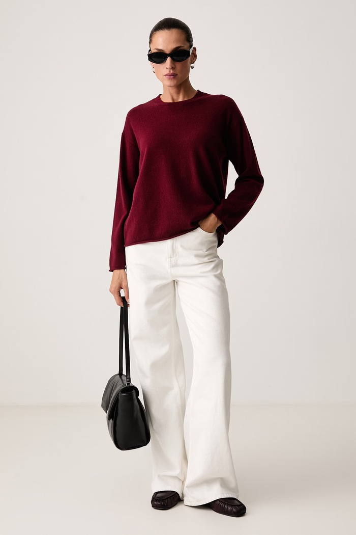 United Colors of Benetton Sweter damski wełniany z dodatkiem kaszmiru 1I0FD10HQ bordowy AW26