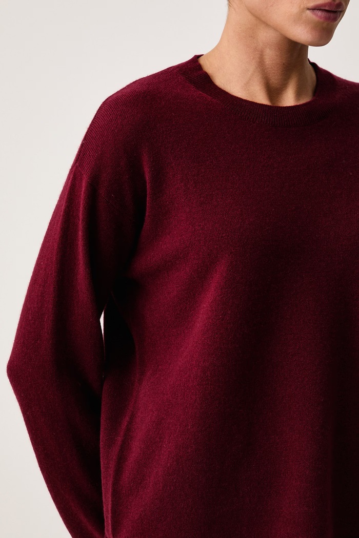 Sweter damski wełniany z dodatkiem kaszmiru United Colors of Benetton 1I0FD10HQ bordowy