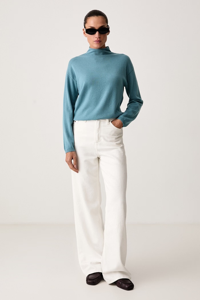 United Colors of Benetton Sweter damski wełniany 1I0FD204Y turkusowy AW26