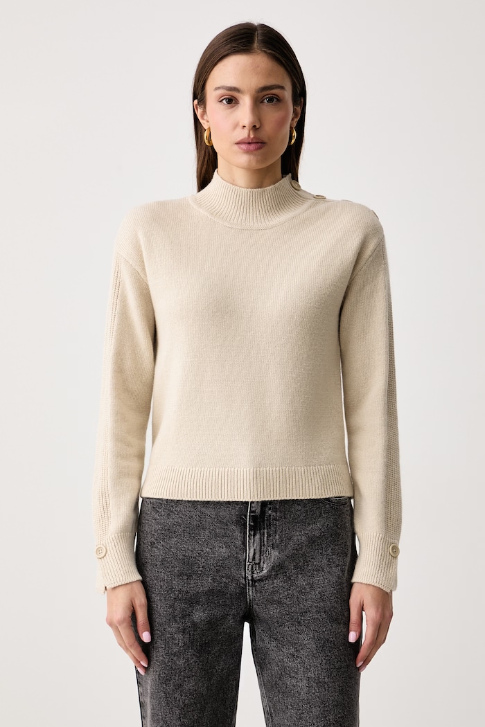 United Colors of Benetton Sweter damski z dodatkiem wełny beżowy 1S9ZE204X