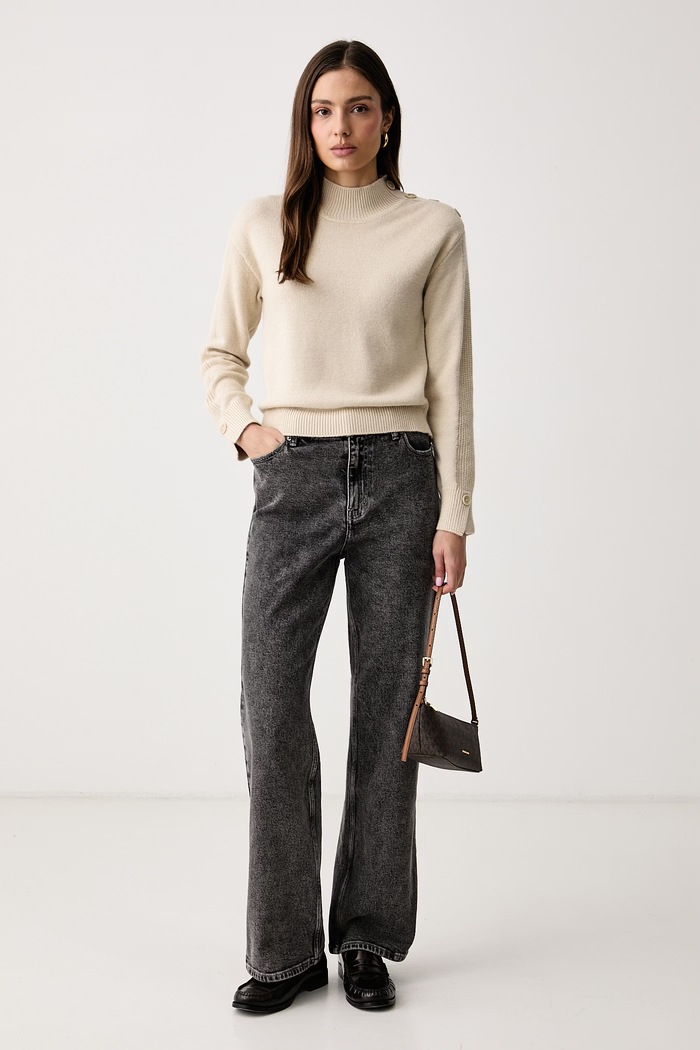 United Colors of Benetton Sweter damski z dodatkiem wełny 1S9ZE204X beżowy AW26
