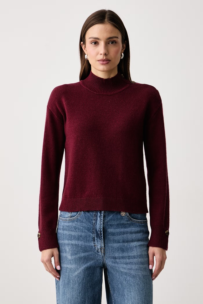 United Colors of Benetton Sweter damski z dodatkiem wełny bordowy 1S9ZE204X