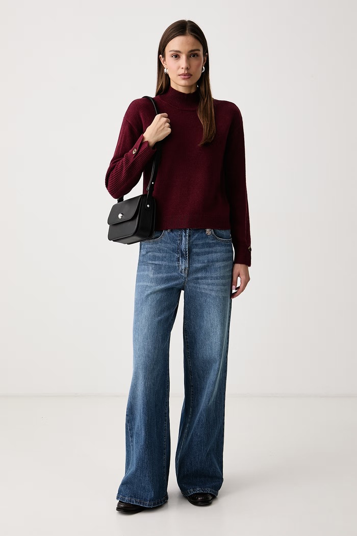 United Colors of Benetton Sweter damski z dodatkiem wełny 1S9ZE204X bordowy AW26