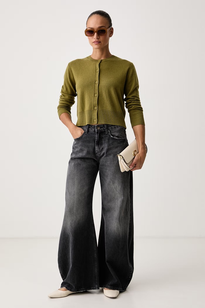 United Colors of Benetton Kardigan dámský s vlnou 1B9YD502Y zelená AW26