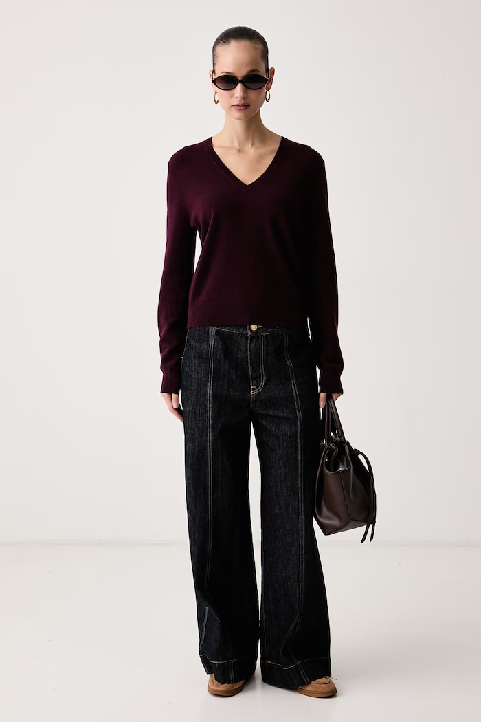 United Colors of Benetton Sweter damski wełniany 1002D403X bordowy AW26