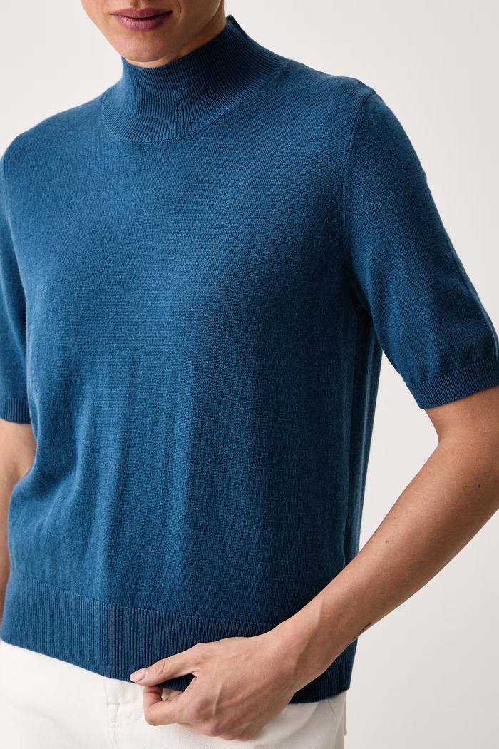 Sweter z krótkim rękawem damski z wełną United Colors of Benetton 1B9YD204U niebieski