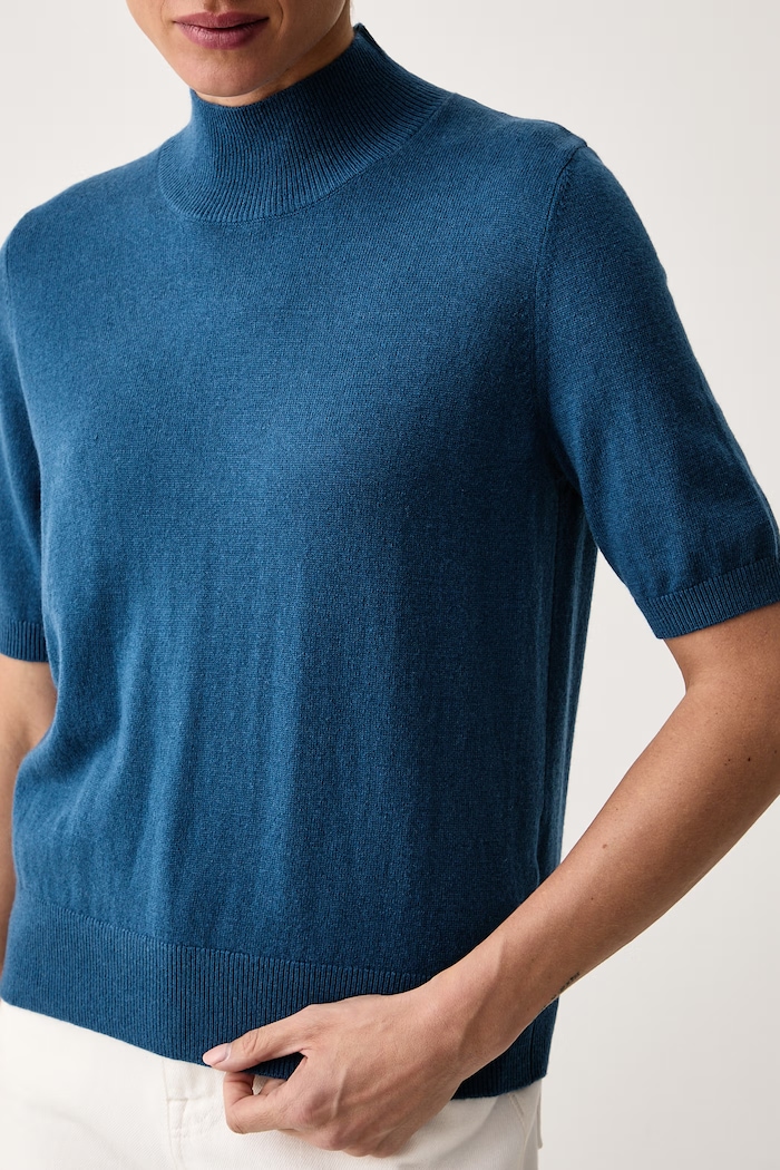 Sweter z krótkim rękawem damski z wełną United Colors of Benetton 1B9YD204U niebieski