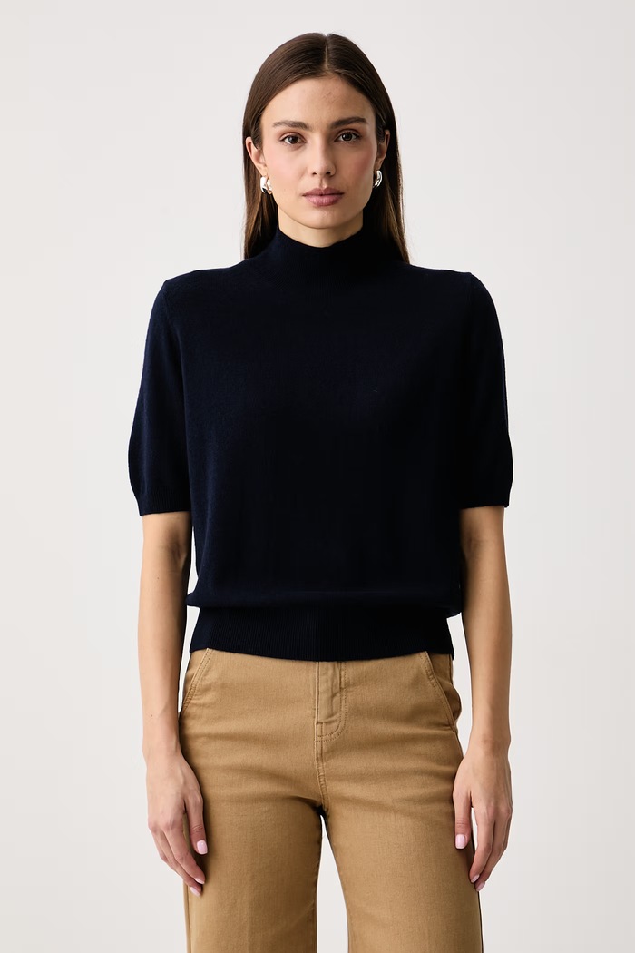 United Colors of Benetton Sweter z krótkim rękawem damski z wełną granatowy 1B9YD204U