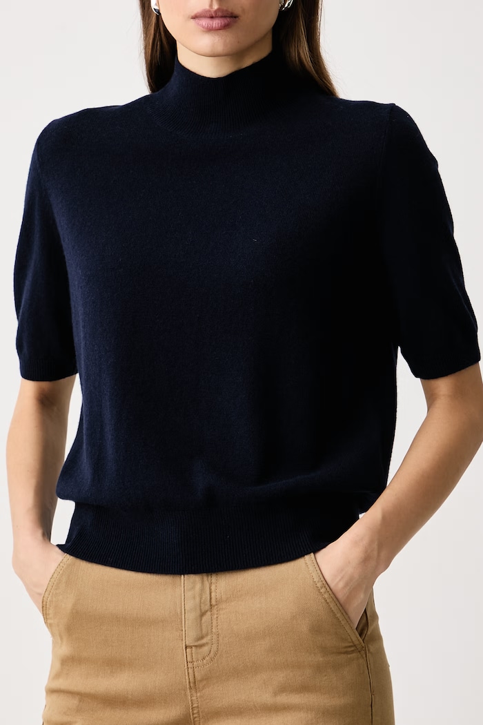 Sweter z krótkim rękawem damski z wełną United Colors of Benetton 1B9YD204U granatowy