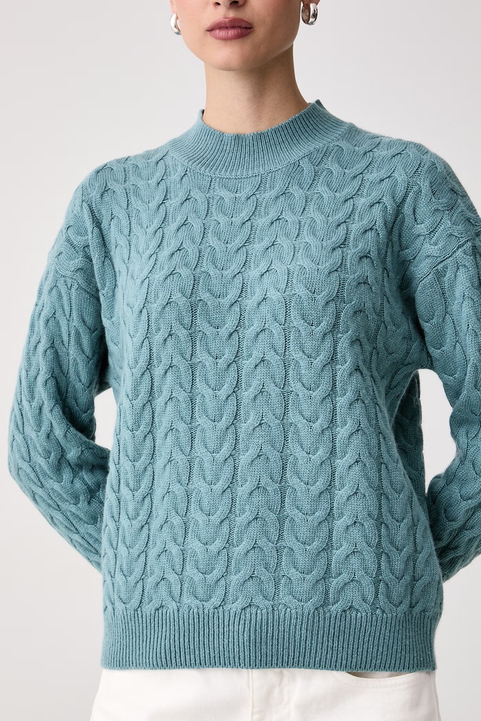 Sweter damski z dodatkiem wełny United Colors of Benetton 1S9ZD204W turkusowy