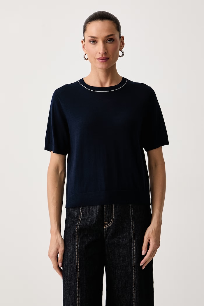 United Colors of Benetton T-shirt damski wełniany granatowy 1IOVE10HL
