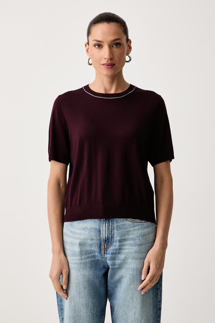 United Colors of Benetton T-shirt damski wełniany bordowy 1IOVE10HL
