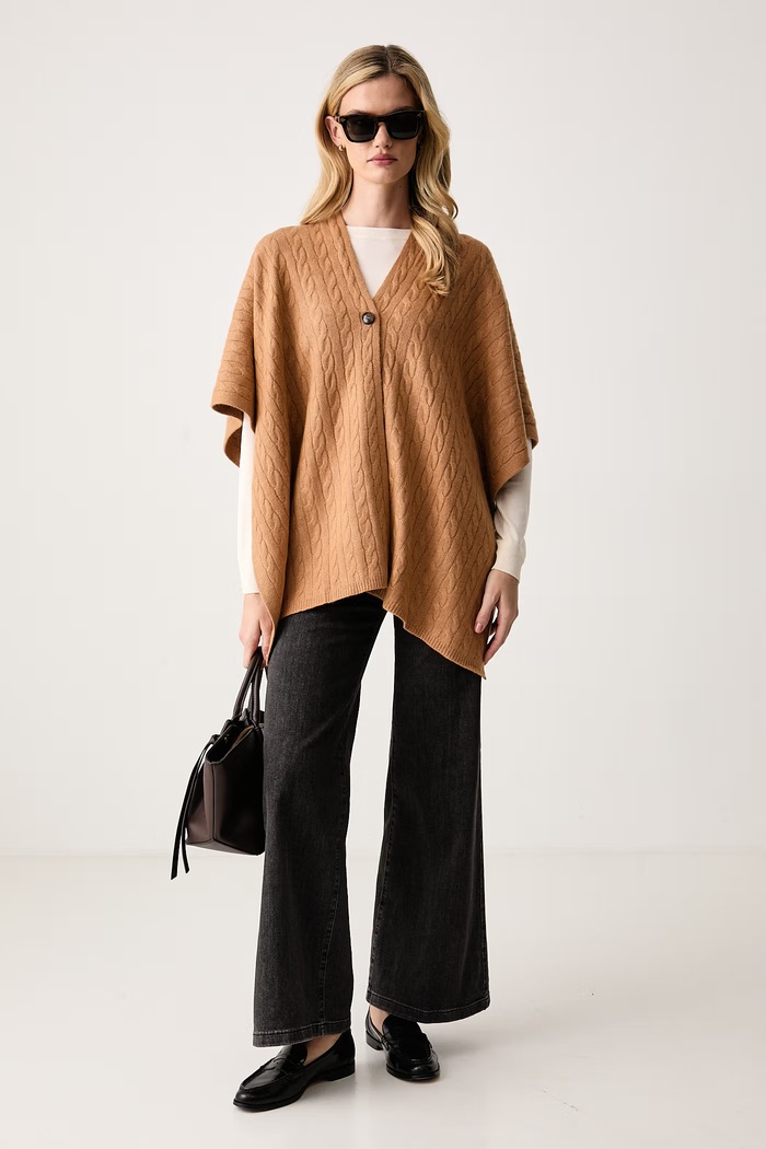 United Colors of Benetton Poncho damskie z wełną 1B9YDU01T brązowy AW26