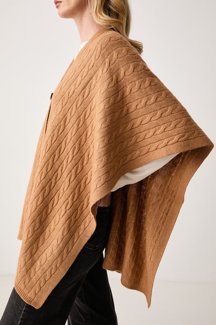 Poncho damskie z wełną United Colors of Benetton 1B9YDU01T brązowy