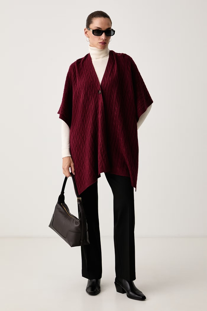 United Colors of Benetton Πόντσο γυναικείο με μαλλί 1B9YDU01T μπορντό AW26
