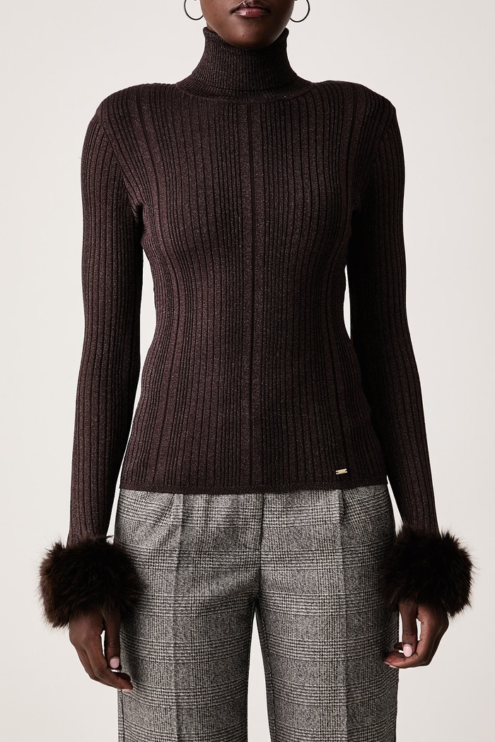 Sweter damski z wiskozą Gaudi 621FD53033 brązowy
