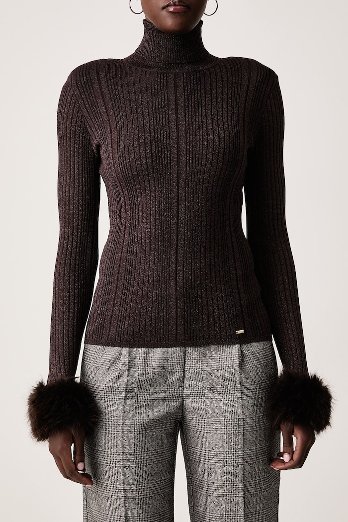 Sweter damski z wiskozą Gaudi 621FD53033 brązowy