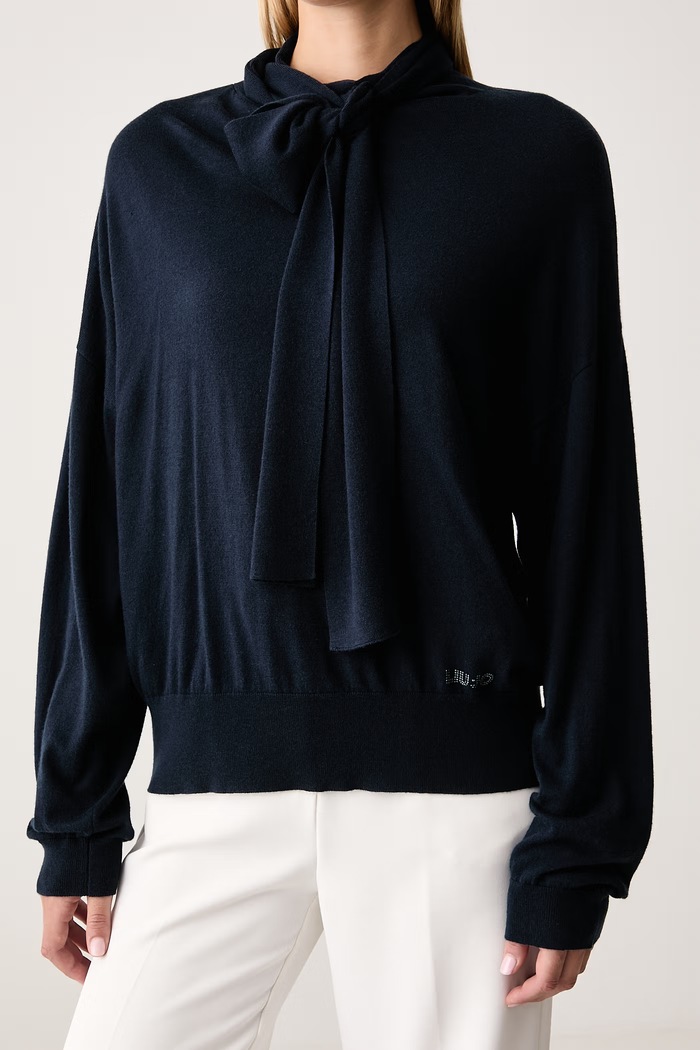 Sweter damski z wełną Liu Jo WF6445.MA16R granatowy