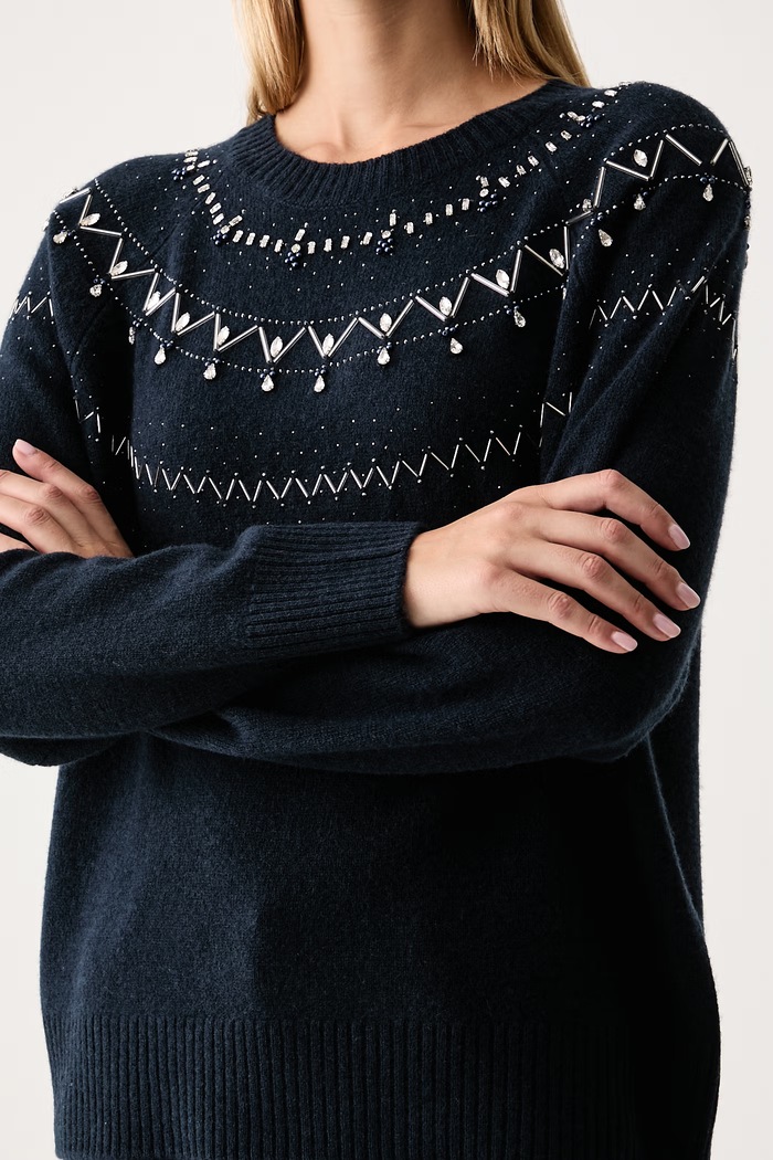 Sweter damski wełniany Liu Jo WF6371.MS009 granatowy