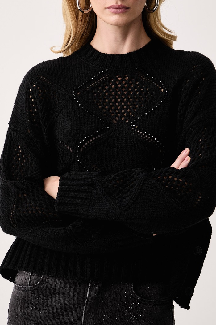 Sweter damski z dodatkiem wełny Liu Jo WF6286.MA37R czarny
