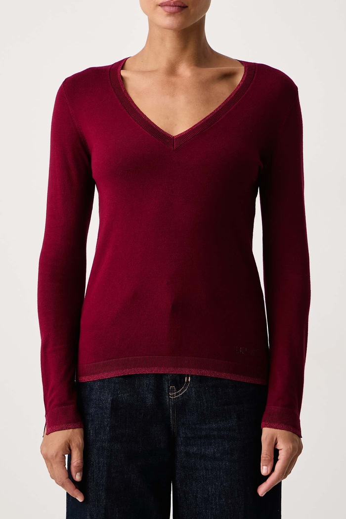 Sweter damski z wiskozy Liu Jo WF6012.MS49I bordowy