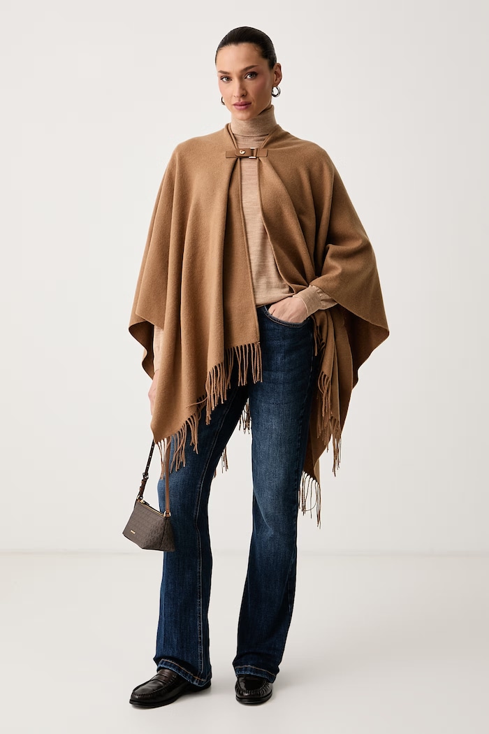 United Colors of Benetton Poncho damskie z dodatkiem wełny 6E1YVU00M brązowy AW26