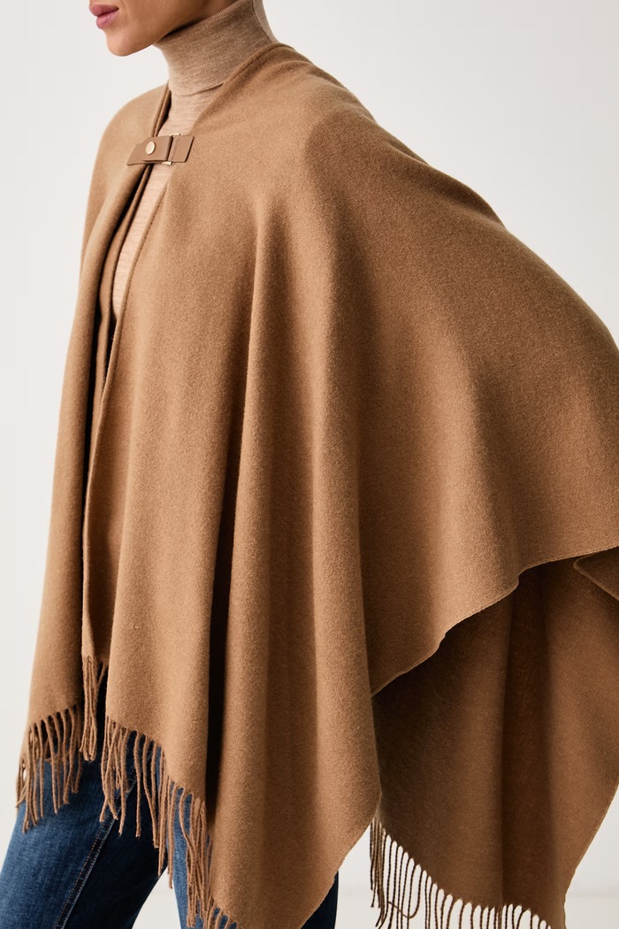 Poncho damskie z dodatkiem wełny United Colors of Benetton 6E1YVU00M brązowy