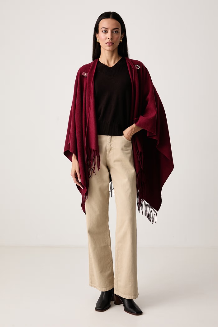 United Colors of Benetton Pončo dámské s příměsí vlny 6E1YVU00M burgundské AW26