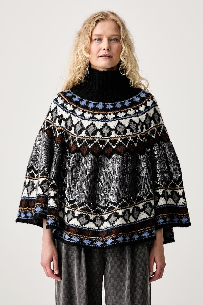 MUNTHE Poncho damskie z dodatkiem wełny VERST czarny 263158026374