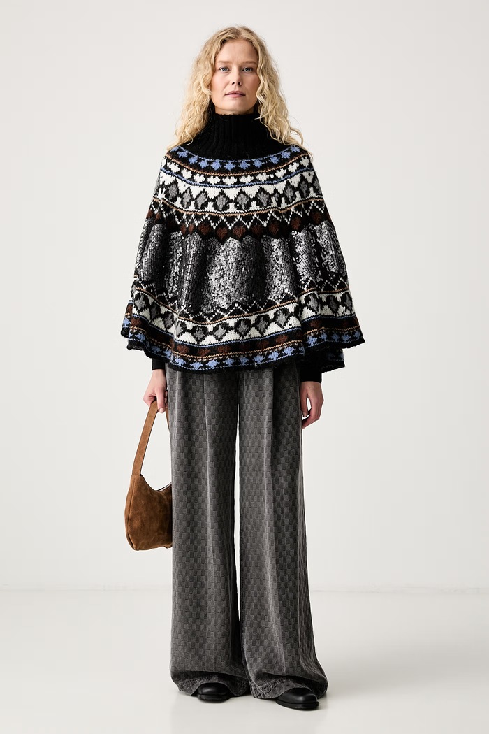 MUNTHE Poncho damskie z dodatkiem wełny VERST 263158026374 czarny AW26