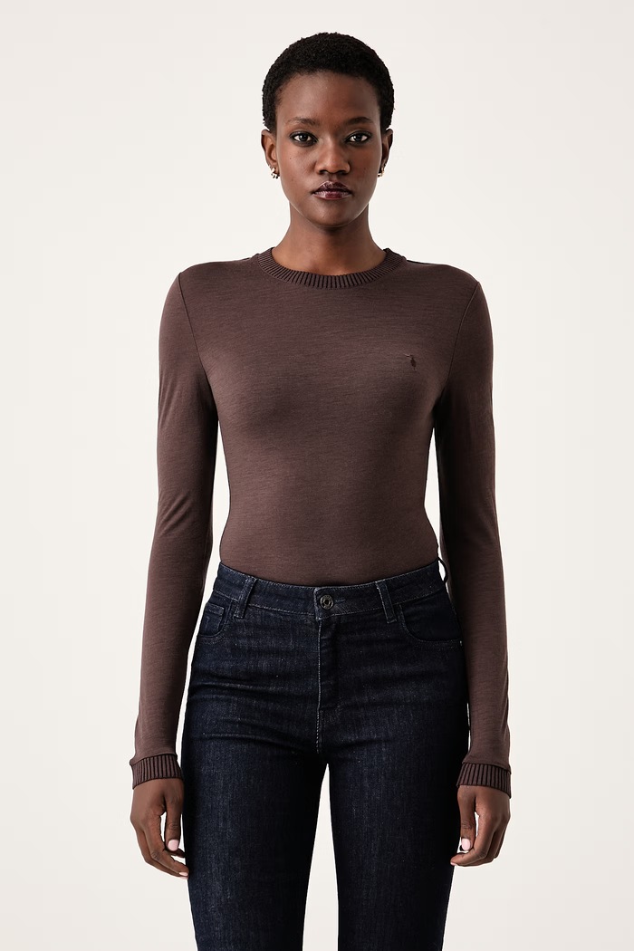 Trussardi Longsleeve damski wełniany brązowy G0096000302N