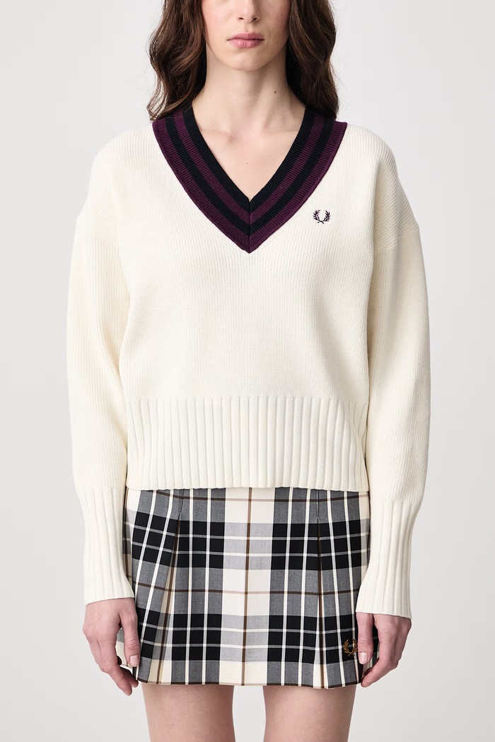 Sweter damski z dodatkiem wełny Fred Perry beżowy K3123.560