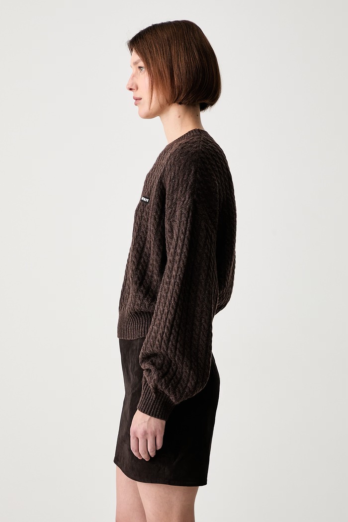Rotate CABLE CREWNECK sweter wełniany damski 1164372037 brązowy AW26