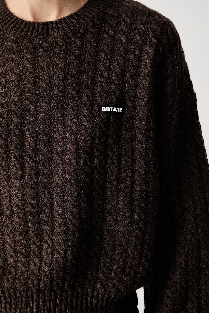 Rotate CABLE CREWNECK sweter wełniany damski 1164372037 brązowy