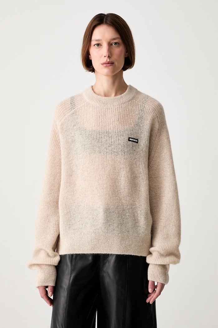 Rotate LIGHT KNIT LOGO sweter z wełną damski beżowy 1161911676