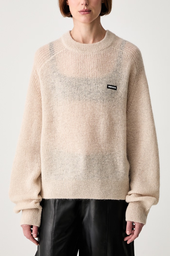 Rotate LIGHT KNIT LOGO sweter z wełną damski beżowy 1161911676