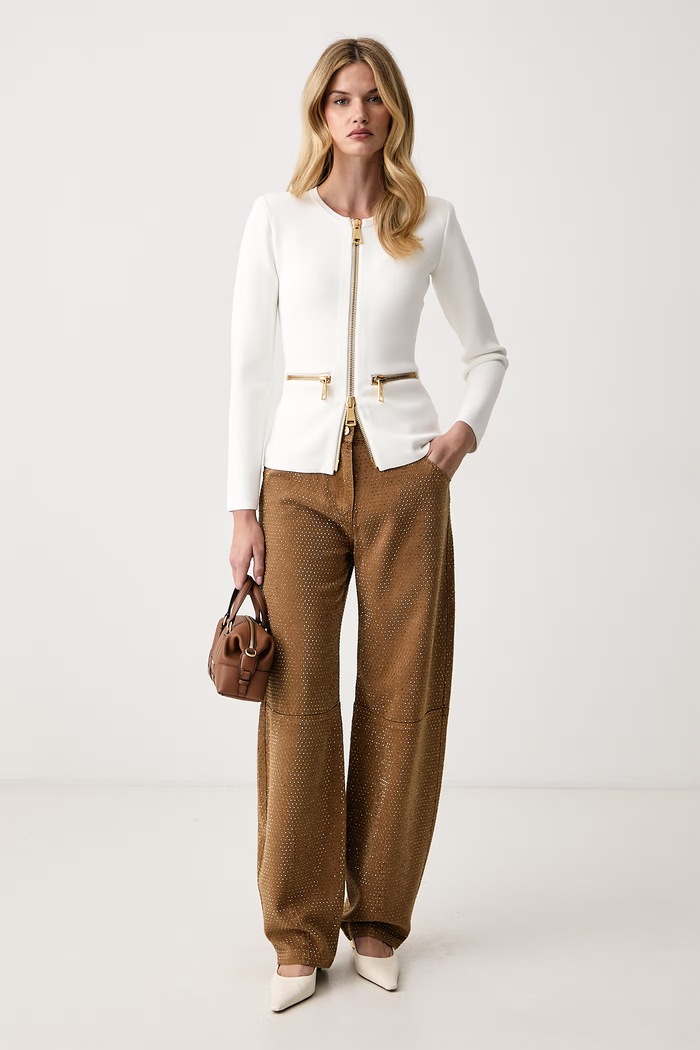 Elisabetta Franchi Kardigan damski z wiskozą MK68B66E2 biały AW26
