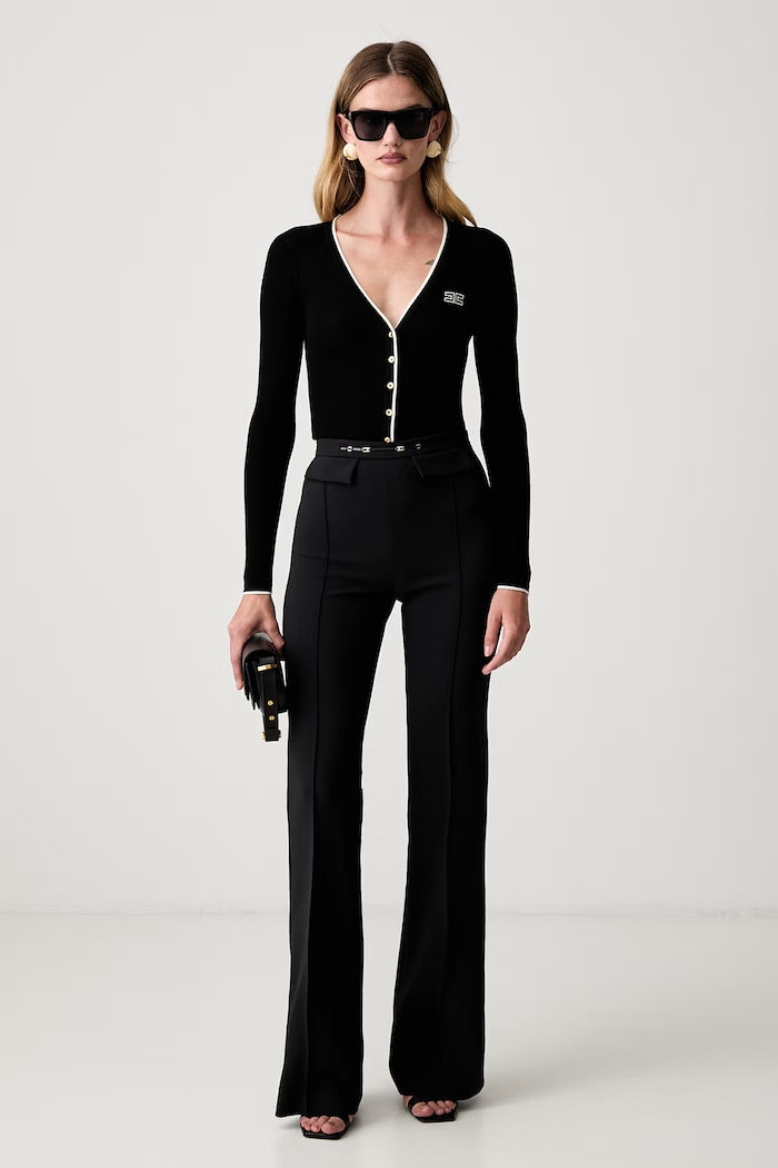 Elisabetta Franchi kardigan damski z wełną MK16B66E2 czarny AW26