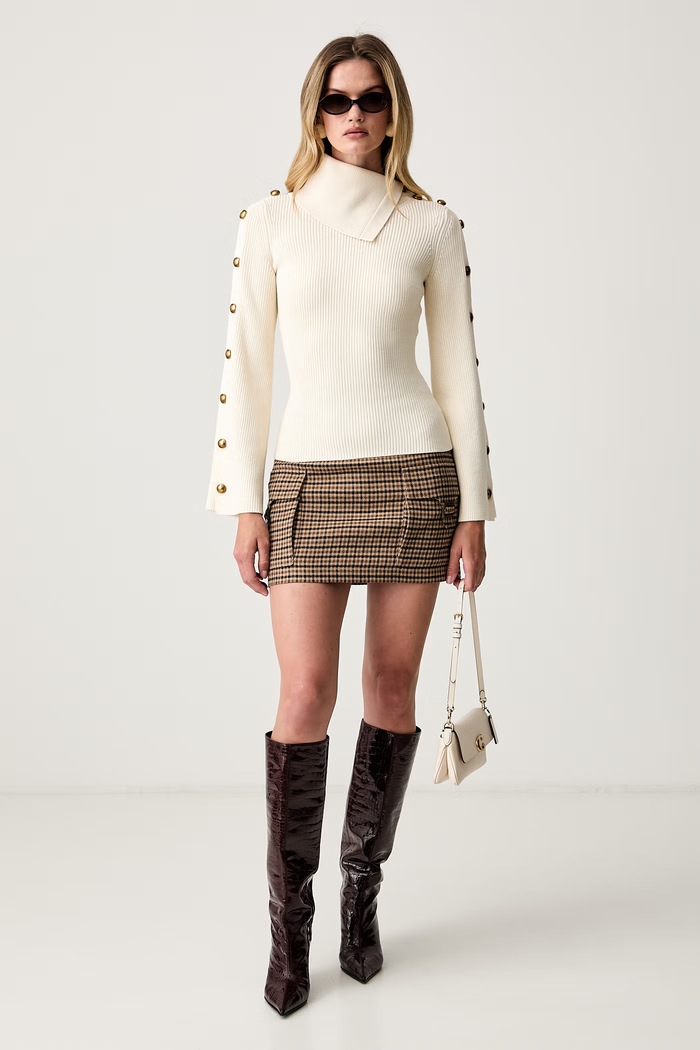 Elisabetta Franchi sweter damski z wiskozą MK03S66E2 beżowy AW26