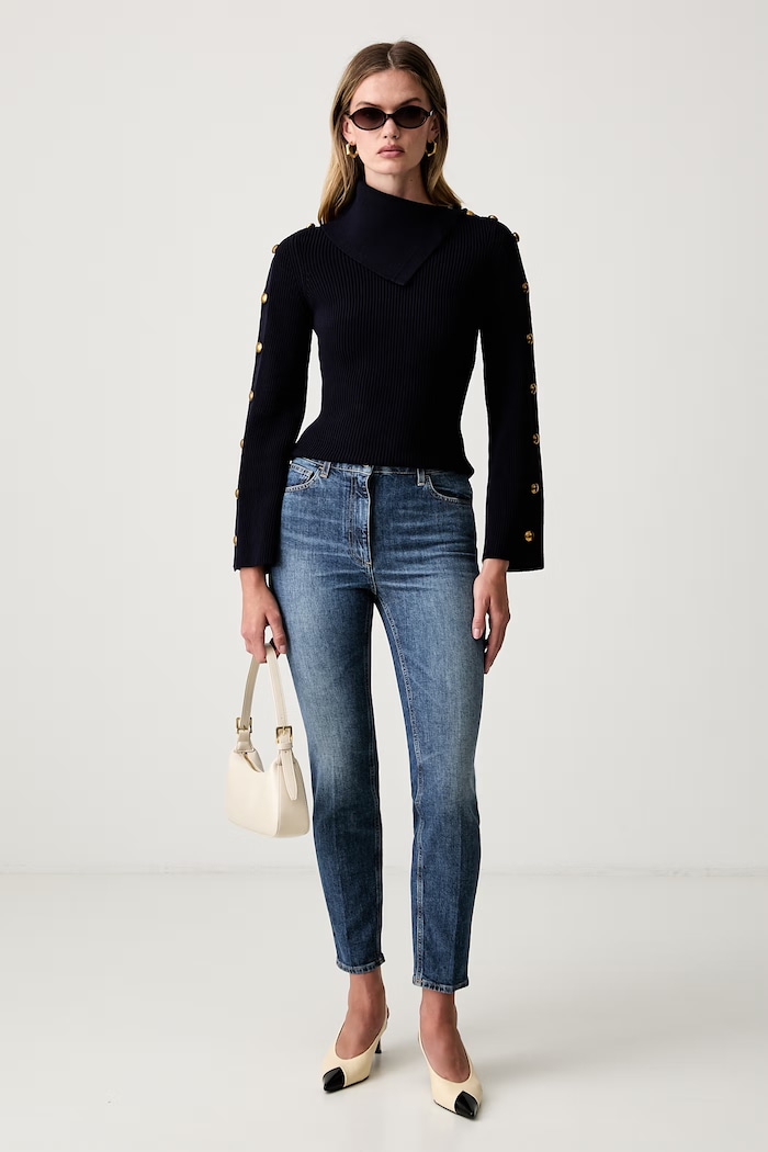 Elisabetta Franchi sweter damski z wiskozą MK03S66E2 granatowy AW26