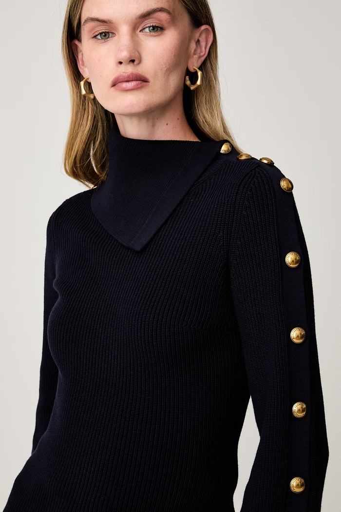 Elisabetta Franchi sweter damski z wiskozą granatowy MK03S66E2