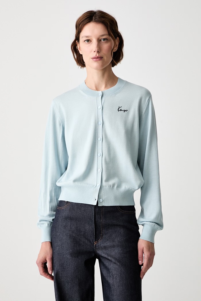 Kenzo kardigan wełniany damski niebieski FG62CA7633LB