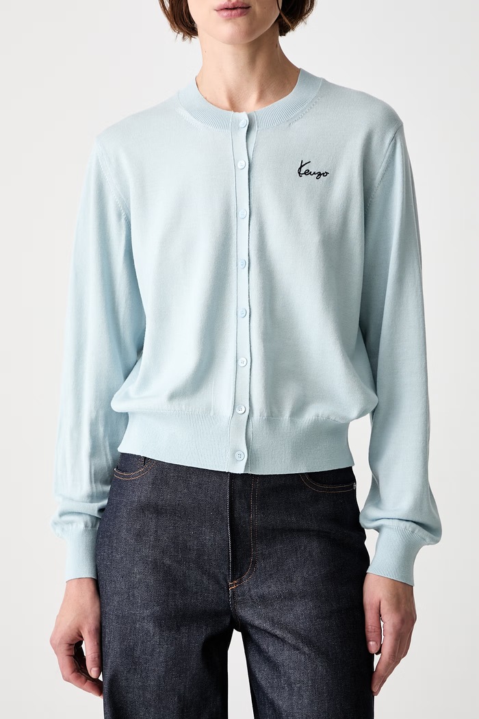 Kenzo kardigan wełniany damski niebieski FG62CA7633LB
