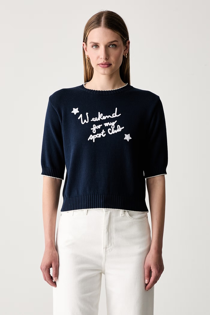 Weekend Max Mara sweter z krótkim rękawem damski z bawełną WKDFIACRE granatowy 2625366191600