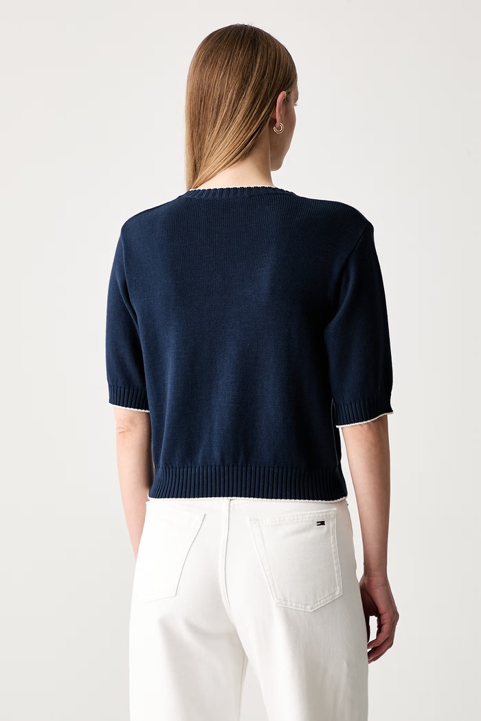 Odzież Weekend Max Mara sweter z krótkim rękawem damski z bawełną WKDFIACRE 2625366191600 granatowy