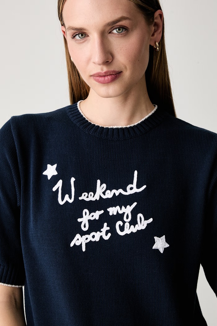 Weekend Max Mara sweter z krótkim rękawem damski z bawełną WKDFIACRE granatowy 2625366191600