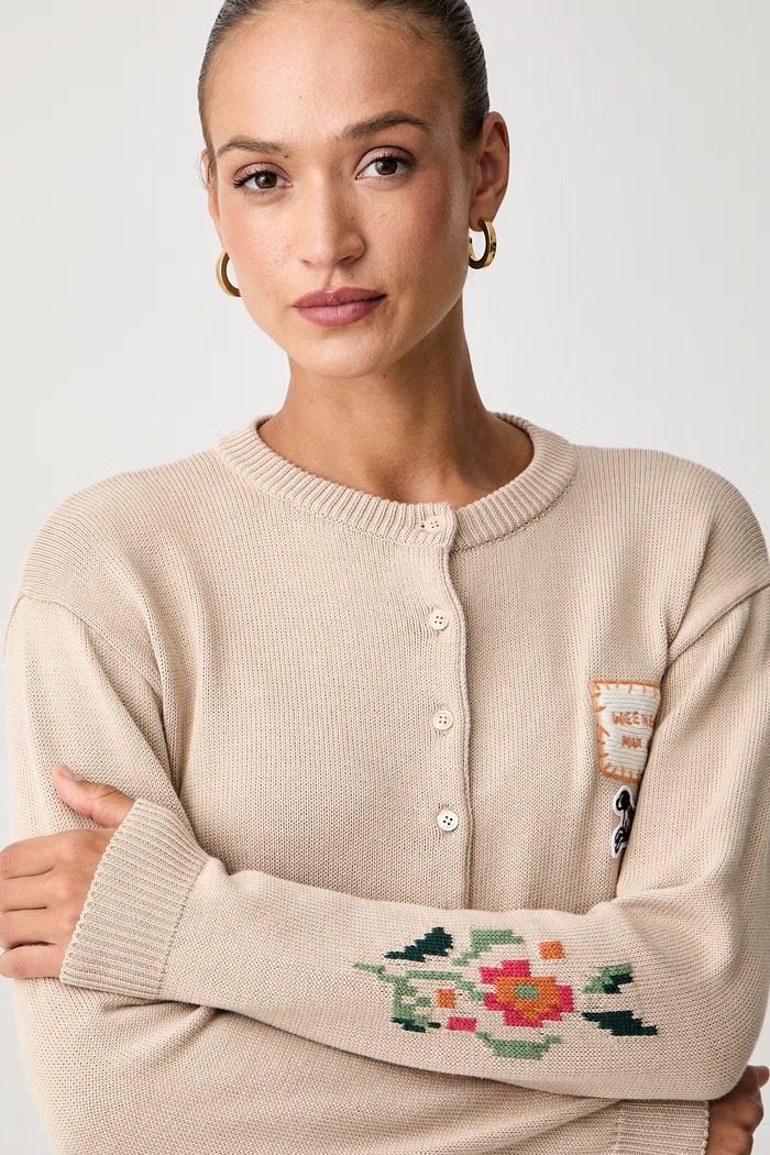 Weekend Max Mara kardigan damski z bawełną WKDTEIERA beżowy 2625346041600